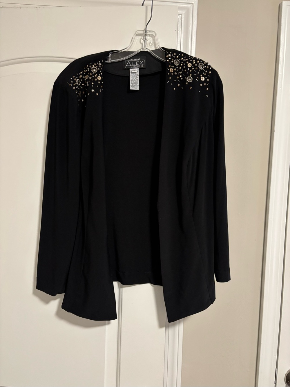 ALEX EVENINGS, Black Embellished Open-Front Jacket, Size 1X